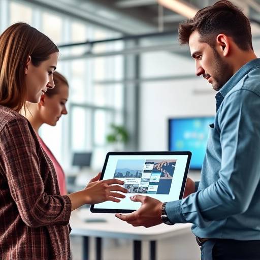 Een team van creatieve professionals van Innovatie Ontwerp Studio werkt samen aan een digitaal project.